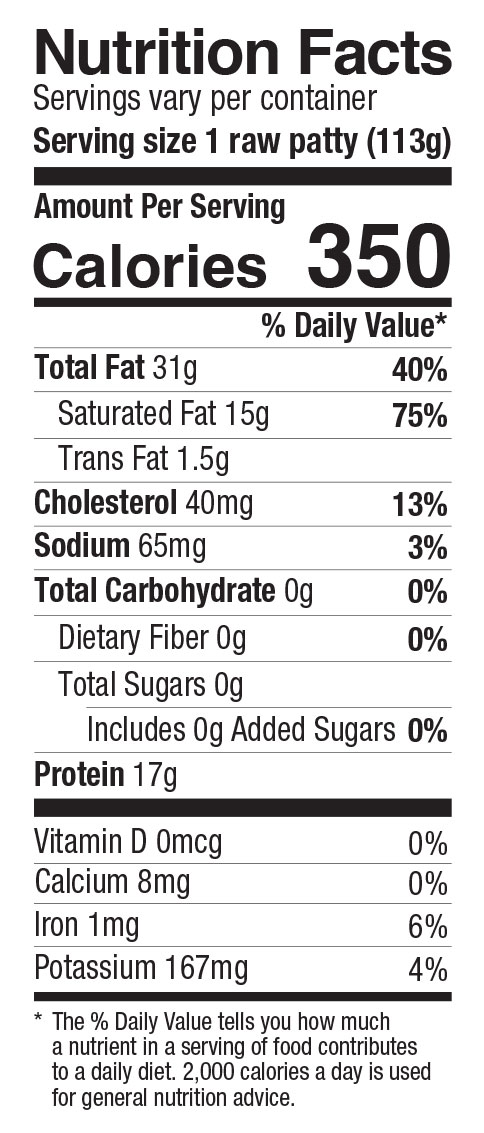 Philly Gourmet 100% Beef Smashed Patties Nutrition